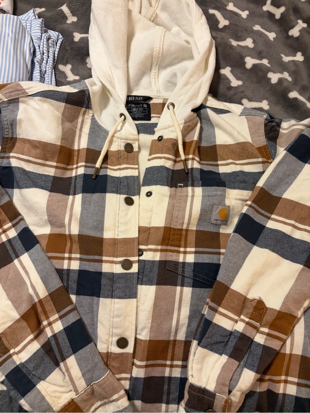Carhartt Rugged Flex Plaid Shirt in Cream, Brown, Navy